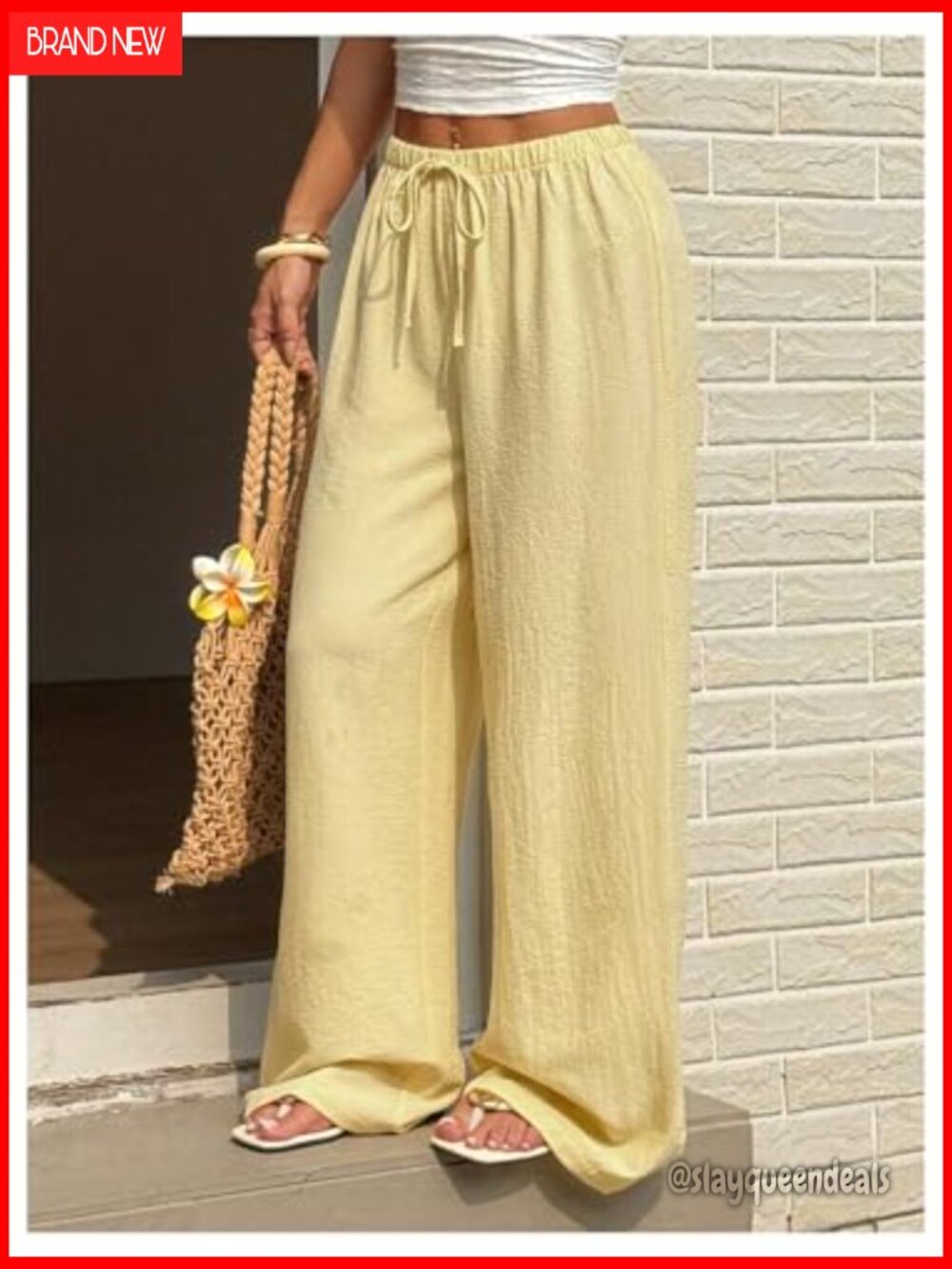Low Rise Baggy Wide Leg Pants with Drawstring Elastic Waist - Picture 3 of 5